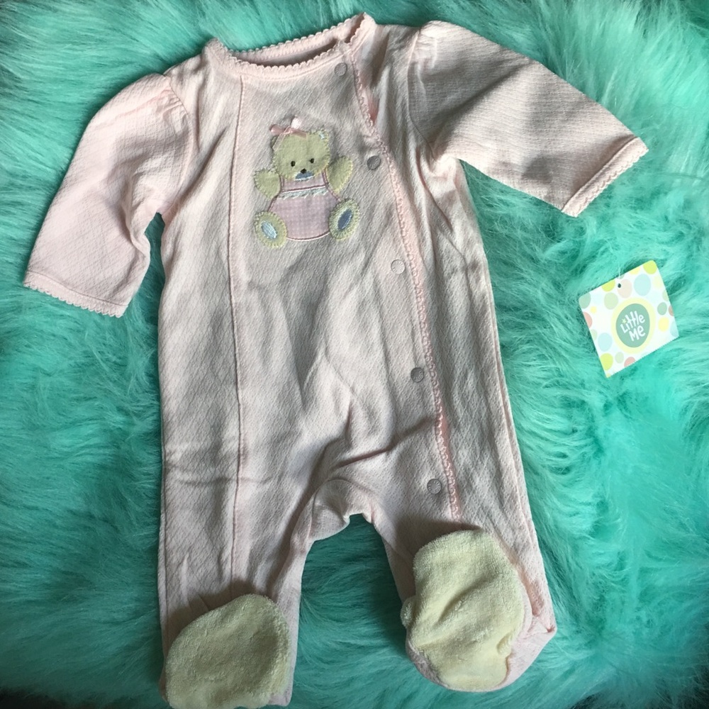 🆕🍼 🎀 Little Me Newborn Girl Layette Footie One Piece Pink with bear design